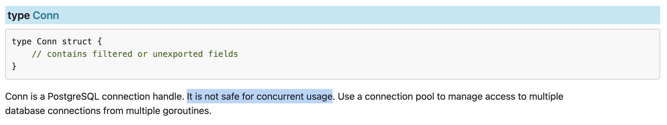 pgx.Conn is not safe for concurrent usage