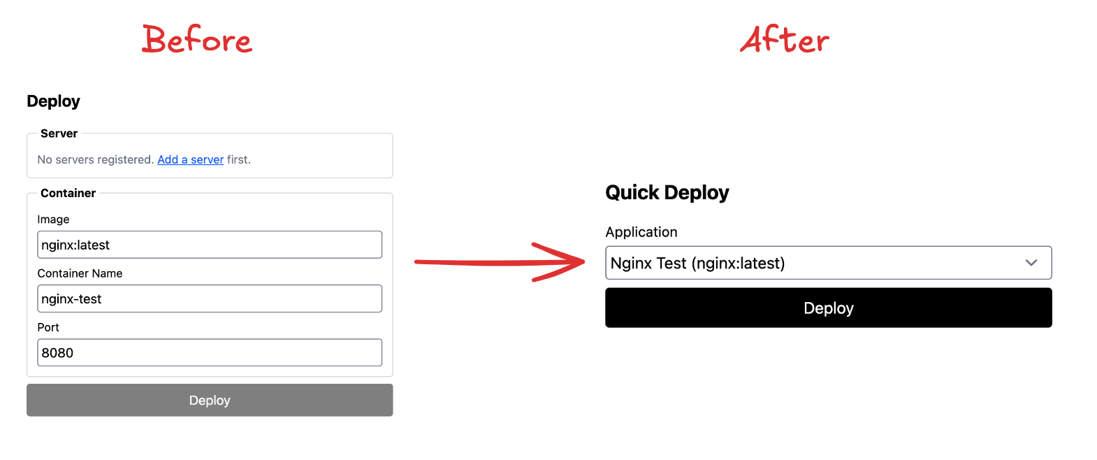 Quick deploy UI