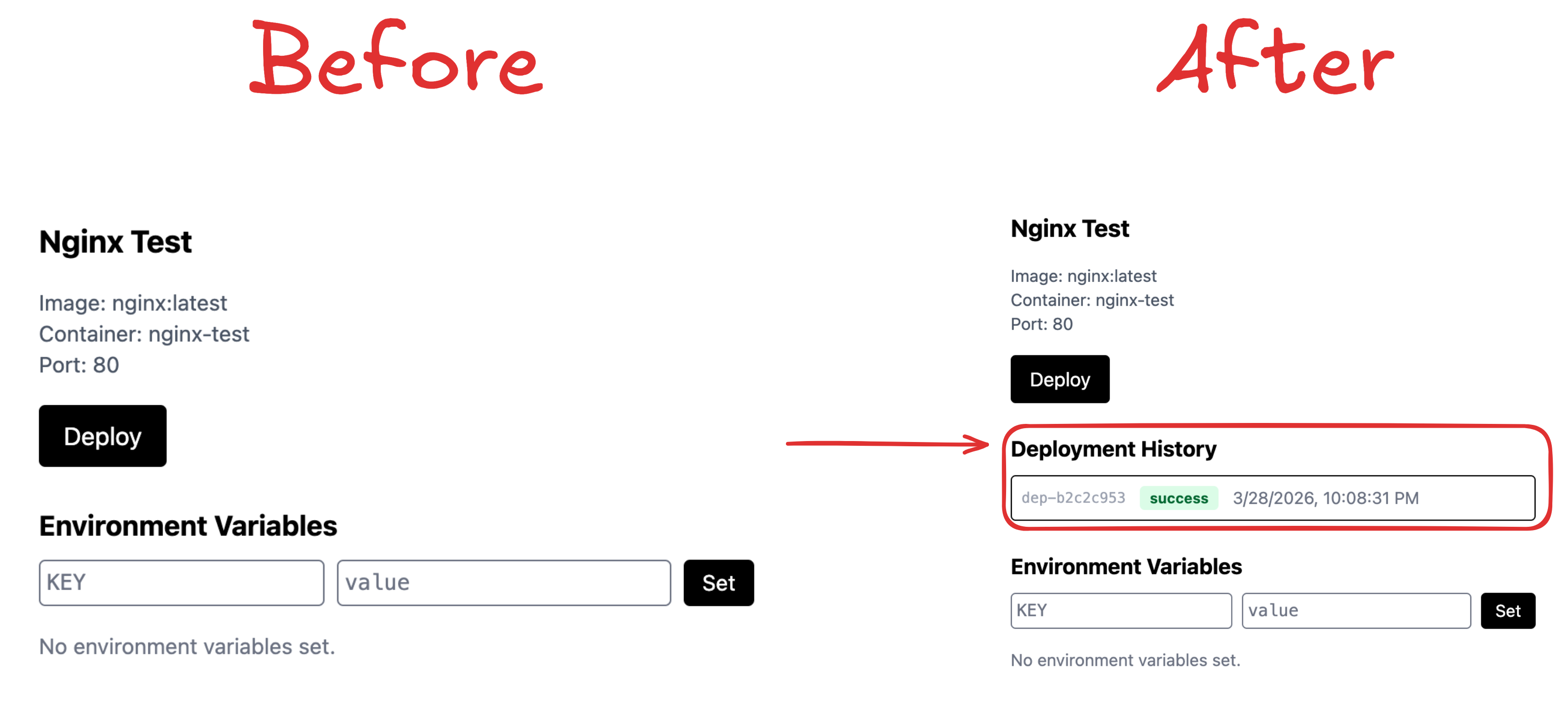 Application detail with deployment history